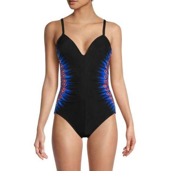 Miraclesuit Casablanca Temptation Black/Multicolor One-Piece Swimsuit 12 - Picture 1 of 5